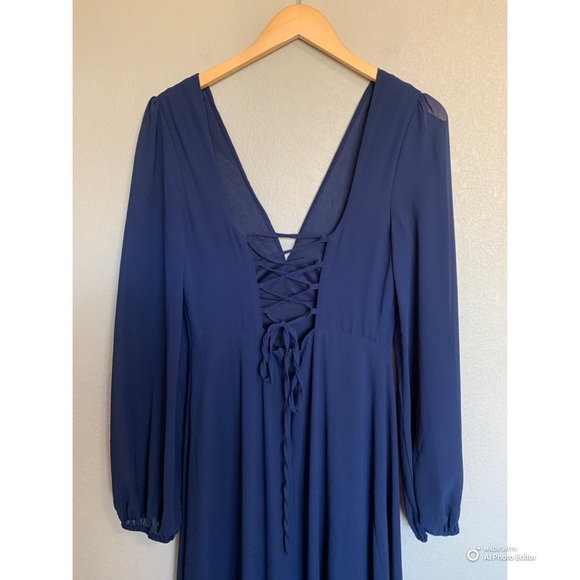 Lulus Large Marvelous Affair Navy Blue Pleated Lace-Up Maxi Dress NWT - Picture 11 of 17